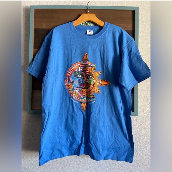 NEW Huichol Art Shirt with drawing of an eclipse (sun and moon) - Picture 1 of 6